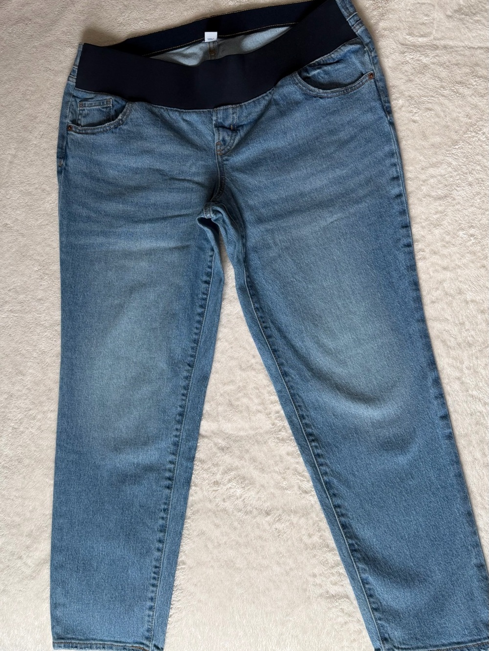 Old Navy Blue Maternity OG Straight jeans with Black Elastic Waistband